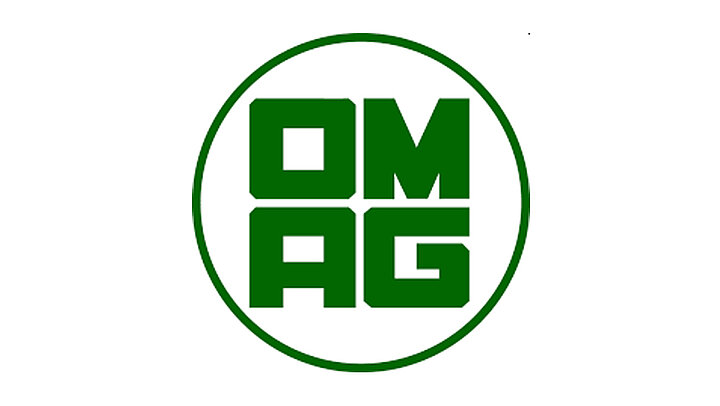 Green letters "OMAG" in two rows inside a green circle.